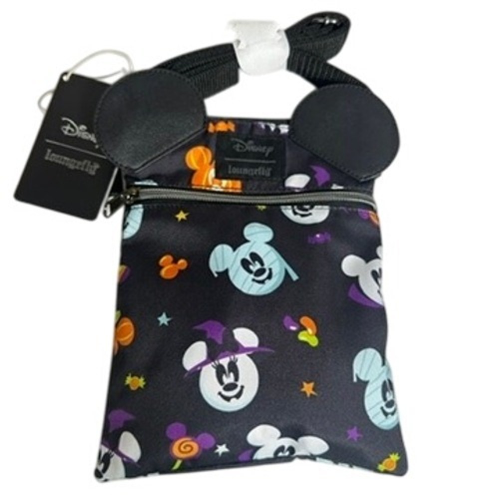 Disney Loungefly Mickey Ghost Pumpkin Crossbody Passport Bag Witch Halloween
